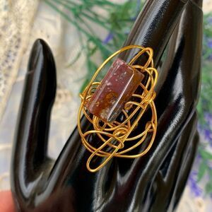Unique Ocean Jasper In Gold Wire Wrap Artisan Crafted Ring